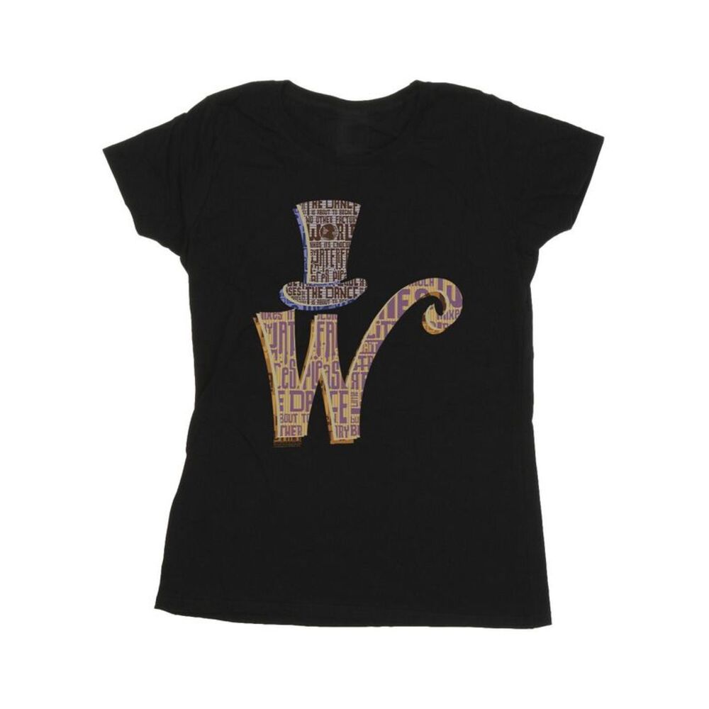 Willy Wonka Womens/Ladies W Logo Hat Cotton T-Shirt / Black